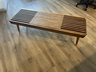 Mid-Century Modern Walnut Slat Bench Coffee Table - Image 1 of 4
