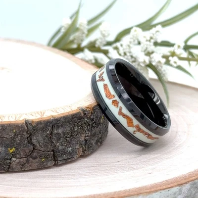 Faixa de opala laranja branca e esmagada para Natal anel de carboneto de tungstênio preto 8 mm - Imagem 1 de 4