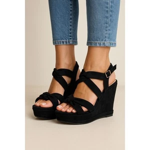 Damenschuhe schwarz Wildleder Plateau Keilabsatz Größe 7 US NEU Herstellerschuhe mit Absatz - Bild 1 von 8