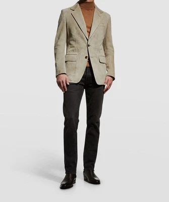 Chaqueta Blazer Tom Ford Hombres Cuero Gamuza Verde Dos Botones Talla It 54/US 44 Foto 1 de 4