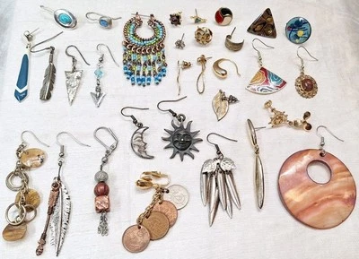 VTG Single Earrings Lot 31Pcs Boho Chic Pierced Clip-On Stud Screwback Statement - Image 1 of 4