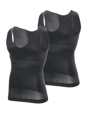 Paquete de 2 camisetas sin mangas adelgazantes para gimnasio y pecho modeladoras corporales para hombre Foto 1 de 4