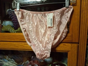 Vintage Panties NOS String Bikinis Shiny Gloss Liquid Satin Lace Hearts Panty 9 - Picture 1 of 14