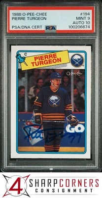 1988 O-PEE-CHEE #194 PIERRE TURGEON RC HOF PSA 9 DNA AUTO 10 - Image 1 of 3