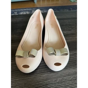 Melissa Ultragirl Beige and Gold Bow Mini Wedges Sz. 7 - Picture 1 of 7
