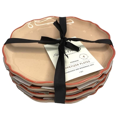 Platos de aperitivo de cerámica con borde tallado con volantes rosa coral 4pk 6,5" hogar y mano Foto 1 de 4