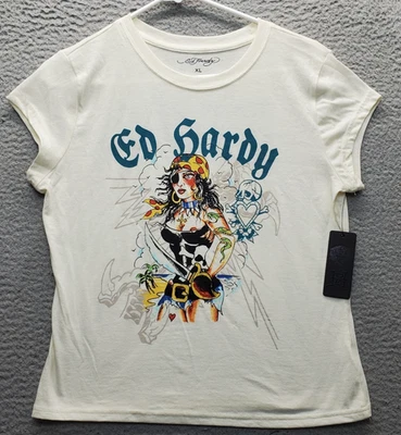 Camiseta Ed Hardy Juvenil XL Bronceado Gráfico Ajuste Regular Manga Gorra Cuello Redondo Pullover Foto 1 de 4