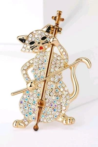 Broche CELLO Gato Color DORADO BASTANTE Brillante HERMOSO Impresionante ESTILO VINTAGE - Imagen 1 de 22