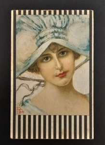 Antique Travel Postcard Portrait of Woman with Hat Year 1918 - Picture 1 of 2