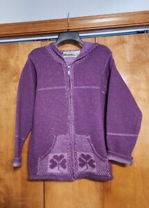 Vintage Aran Crafts Purple Shamrock Sweater Jacket Small Merino Wool Ireland 