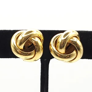 Monet Love Knot Clip On Earrings Goldtone 5/8" Classic Smooth Shiny - Picture 1 of 4