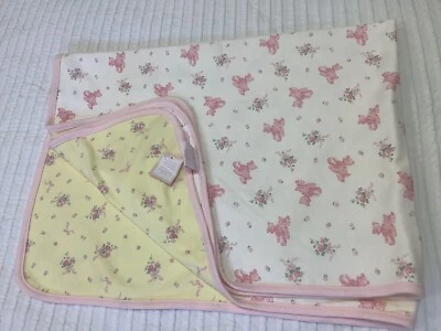 Manta bebé algodón doble capa floral amarilla oso rosa primeras impresiones Foto 1 de 4