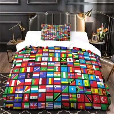 World Countries Flags Quilt Duvet Cover Double Bedding Set Pillowcase