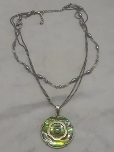Vintage Abalone Flower Medallion on multi chain Silver Plated Necklace '18 - Picture 1 of 6