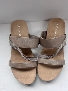 Anne Klein women’s size 6.5 shimmer beige crystal strappy flat dress sandals - Picture 1 of 7