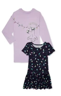 Wonder Nation Girl's 2 Pack Christmas Lights & Gingerbread Print Dresses- XS 4-5 - Image 1 of 4