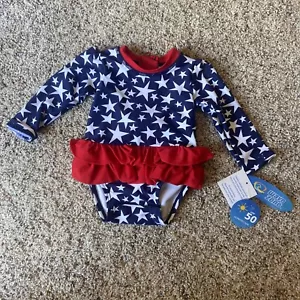 New NWT Baby Girl Wave Zone 0-3 Month Red White Blue Swim Bathing Suit USA - Picture 1 of 4