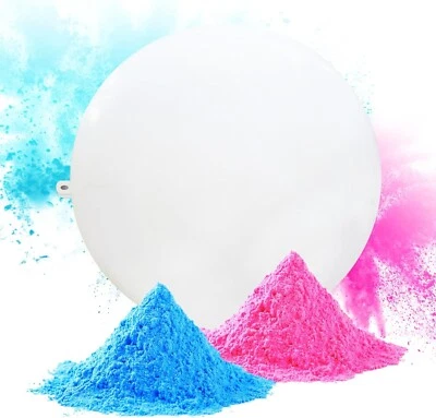 Color Blaze Gender Reveal Ball - 5.5" White Ball with Pink and Blue Holi Powder - Image 1 of 4