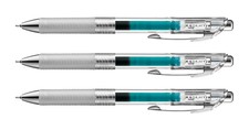 3 X Pentel EnerGel  infree Turquoise  Blue INK   0.5mm  transparent barrel Japan