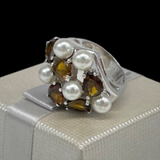 Anello Donna in Argento 925 perle bianche tonde e pietre gialle goccia elegante.