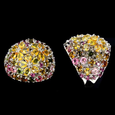 925 Anello Argento Sterling Pera Giallo Zaffiro Tormalina Gemma Gioielli 8 - Immagine 1 di 4