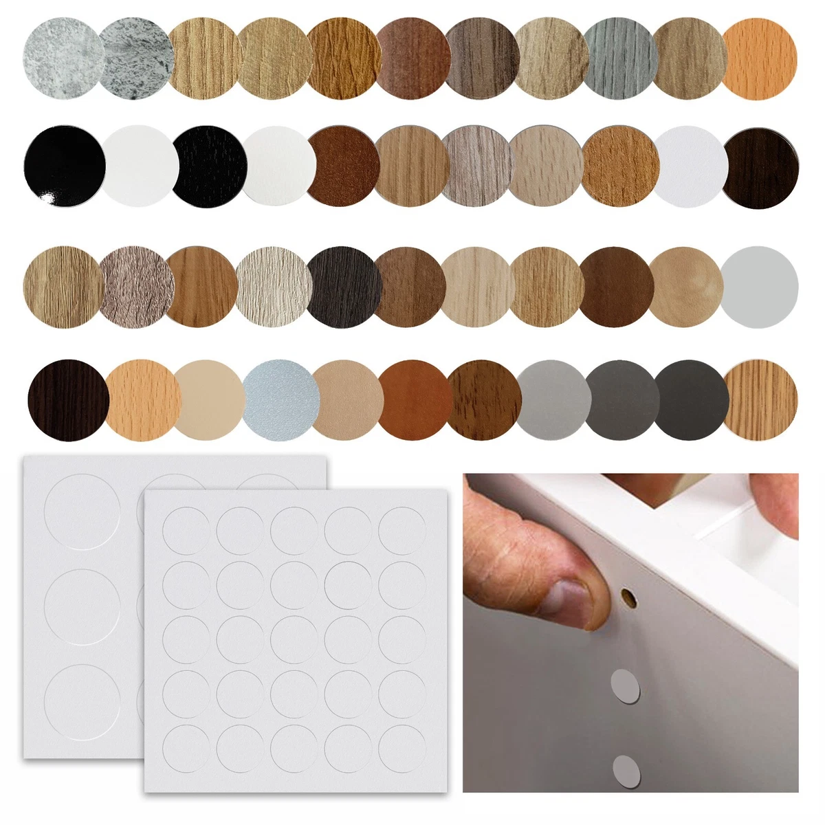810 Stück Selbstklebende Schraubenabdeckungen - 15 Verschiedene Holzfarben, Je 54 Stück Pro Blatt, 21 Mm Durchmesser