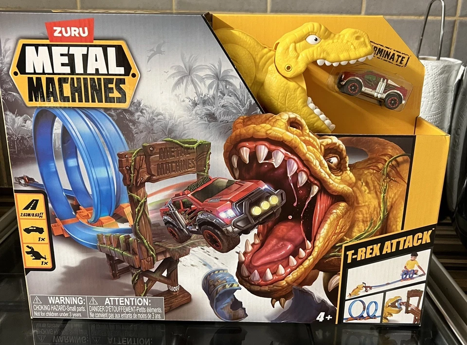 NEW Zuru Metal Machines T-rex Attack Car Playset - Track & Loops - Image 1 of 2