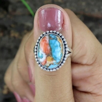Oyster Copper Turquoise 925 Sterling Silver Ring Valentine Day Jewelry EF-53 - Image 1 of 4