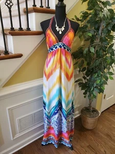 Just For Wraps Multicolor Halter Maxi Dress - Picture 1 of 9