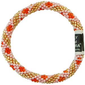 LILY and LAURA "Orange Blossoms" Hand Crocheted Beaded Bracelet ~Made in Nepal~ - Picture 1 of 3