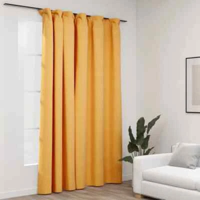 Linen-Look Blackout Curtain with Hooks Yellow 290x245 cm vidaXL - Image 1 of 4