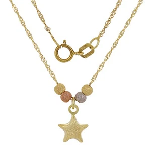 14k Tri Color Gold Ball Beads Star Charm Singapore Chain Necklace 17" - Picture 1 of 9