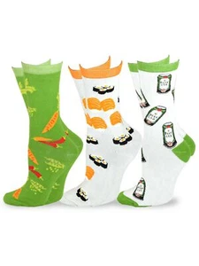 TeeHee Damen Foods Crew Socken 3er Pack (Sushi und Bierdose) - Bild 1 von 1