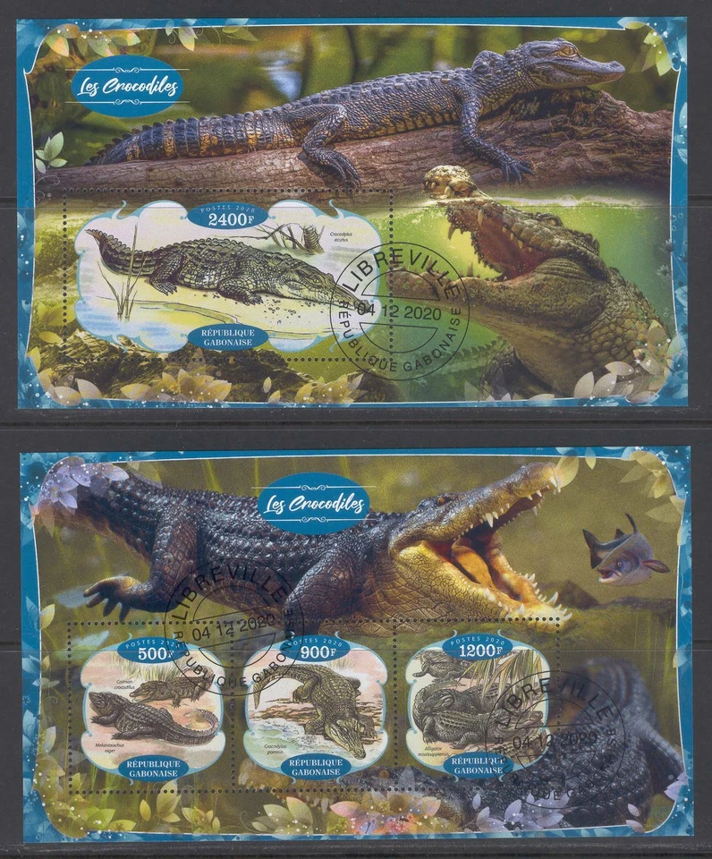 GABON 2020 LES CROCODILES ALEGATORS REPTILES WILD ANIMALS PREHI STAMPS CTO LOLLI - Image 1 of 1