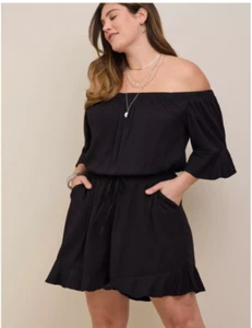Torrid Stretch Challis Off-Shoulder Romper Black Boho Sz 3X NWOT - Picture 1 of 4
