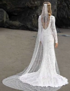 Princess Bridal Luxurios Cathedral Bridal Veil White,Ivory Pearls Veil W/comb - Imagen 1 de 7