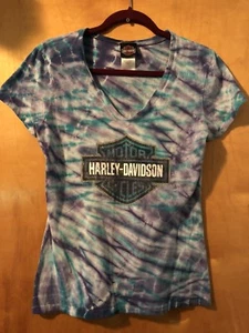 Damen Harley Davidson Daytona Beach Florida Batik V-Ausschnitt Größe Medium. - Bild 1 von 4