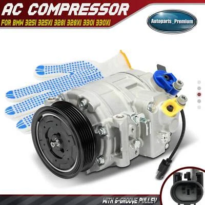 Compresor de aire acondicionado con polea de 6 ranuras para BMW 325i 325xi 328i 328xi 330i 330xi Foto 1 de 4