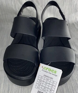 Crocs Brooklyn Low Wedge Black Sandals 206453 060 Size 7 - Picture 1 of 8