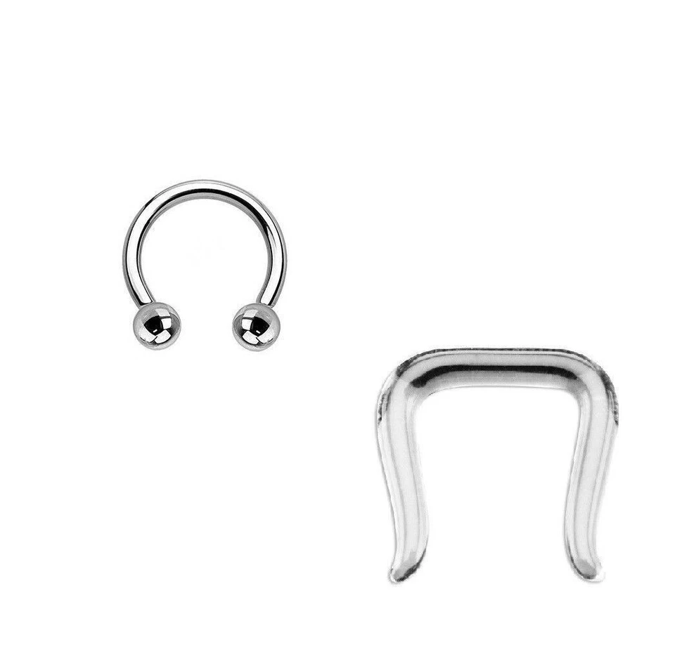 16g Septum Retainer And Circular Horseshoe Barbell Jewelry 10mm Surgical Steel - Image 1 of 1