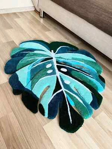 Blue Leafe Shaped Hand Made Tufted Carpet 100% Wool Area Rug - Picture 1 of 13