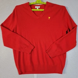 Lacoste Sweater Red Mens XL V Neck Sport Trophy Logo Long Sleeve Pullover - Picture 1 of 8