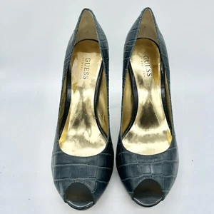 GUESS By Marciano Women's Teal Peep Toe Embossed Croc Style 4” Heels Size 8.5 - Picture 1 of 14