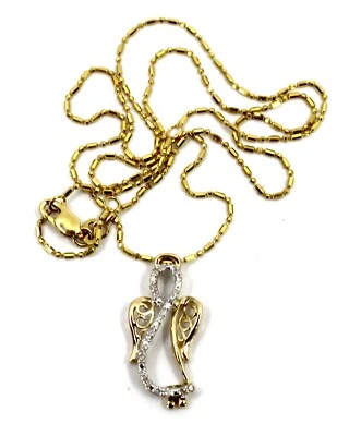 Collar de cadena con cuentas colgante de ángel de diamantes delicados de oro amarillo macizo de 14K Foto 1 de 4