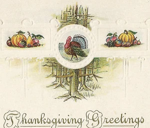 Thanksgiving Turkey Pumpkins Fruit Samson Bros Vintage Postcard - Picture 1 of 3