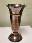 trumpet vase, scalloped edge, India sticker, unmarked,4.25" tall, silver plate?