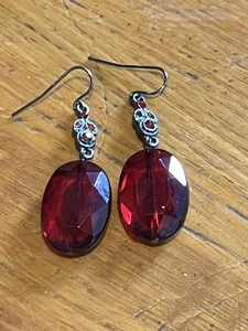 Red Garnet Pierced Earrings🎁Faceted Teardrop Glass Dangle/Drop Hook Crystals - Picture 1 of 5