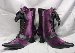 Elle Women's Size 9 Whimsigoth Velvet Boots Eclectic Steampunk Lace-Up Gothic - Picture 1 of 9