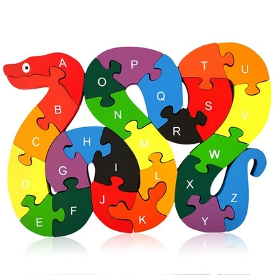 LovesTown Montessori Wooden Alphabet Puzzle for Toddlers, Snake ABC Learning ... - Image 1 of 4