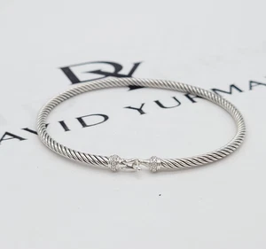 David Yurman 3 mm Classic Cable  Buckle Bracelet in 925 Sterling Silver &Diamond - Picture 1 of 8